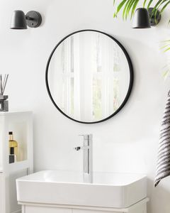SONGMICS Wandspiegel, Spiegel rund, Badezimmerspiegel, 61 cm Durchmesser, Metallrahmen, für Wohnzimmer, Schlafzimmer, Bad, Flur, schwarz