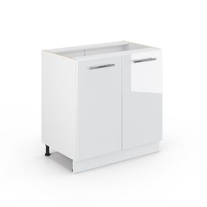 Vicco Spülenunterschrank Fame-Line, 80 cm mit Regal, ohne Arbeitsplatte, Weiß Hochglanz/Weiß