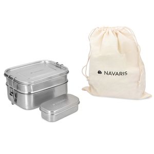 Navaris Brotdosen Set 3-teilig - Doppeldecker Lunch Box aus Edelstahl inkl. Mini Behälter - Doppel Brotbox Vesperdose Box Metall Behälter