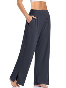 Damen Schlafhosen mit Taschen Pajama Hosen Yoga Hosen Elastic Taille Palazzo Pant Dunkelgrau,Größe Xl