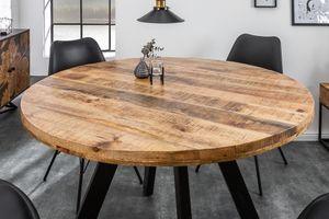 Massiver Design Esstisch IRON CRAFT 120cm rund natur Mangoholz Tisch Bistrotisch Küchentisch Holztisch