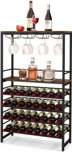COSTWAY Weinregal für 32 Weinflaschen und 16 Gläser, Flaschenregal 80x30x140cm
