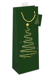 PremiumLine Geschenktaschen für Flaschen Weihnachten 6 Stück | Flaschentüten edle Geschenktüten für Wein Sekt Champagner | farbige Kordel, Namenskarte | Christbaum grün | Skorpion Papeterie
