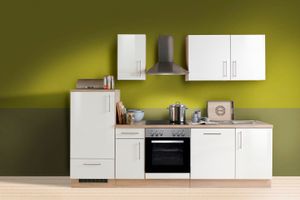 Küchenblock mit Glaskeramikkochfeld und Geschirrspüler Premium 270 cm in weiß hochglanz