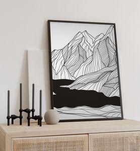 Poster Berge Lineart, groesse_poster:40x50 cm, groesse_rahmen:birke 40x50 cm