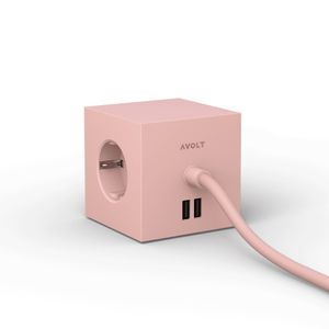 Avolt Mehrfachsteckdose Cube - Würfel mit 3 Steckdosen und 2 USB-Anschlüssen, Farbe:Pink