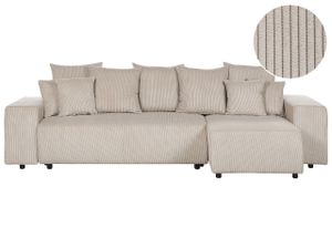 BELIANI 3-Sitzer Ecksofa Taupe Stoffbezug Cord L-Förmig mit Chaiselongue Linksseitig Schlaffuktion Stauraum Dekokissen Wohnlandschaft Polstersofa