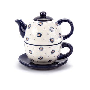 Tee-/Kaffeekanne aus Keramik mit Tasse und Untertasse FOLKLOR 0,4 l