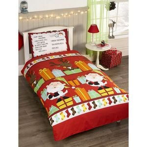 Posteľná bielizeň & Beyond - Súprava posteľnej bielizne "Santov zoznam", vianočný dizajn AG1709 (juniori) (červená/biela)