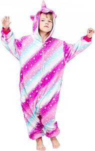 ZOLTA Jumpsuit Onesie für Kinder - Sanft Kuschelig Uni Pyjama - Warme Schlafanzug - Kostüm Einhorn Motiv für Mädchen und Jungen - Größe M - Lila Pegasus