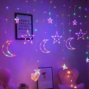 LED Stern Mond Lichtervorhang 3.5m Bunt Lichterkette 8 Beleuchtungsmodi Weihnachten Party Garten Deko