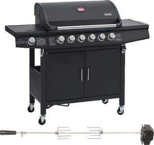 TAINO RED 6+1 Set Gasgrill mit Drehspieß 6-Brenner Grillwagen Grillspieß-Auflage Piezo-Zündung elektrischer Drehspieß TAINO RED 6+1 Set Gasgrill mit Drehspieß 6-Brenner Grillwagen Grillspieß-Auflage Piezo-Zündung elektrischer Drehspieß