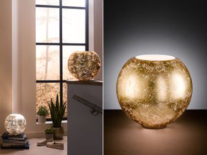 Design LED Nachttischleuchte Kugel Glasschirm Gold Ø 28cm moderne Dekoleuchten