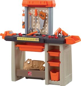 Step2 Handyman Workbench Werkbank für Kinder | Werkzeugbank in Orange mit 30-teiligem Zubehör Set & Behältern