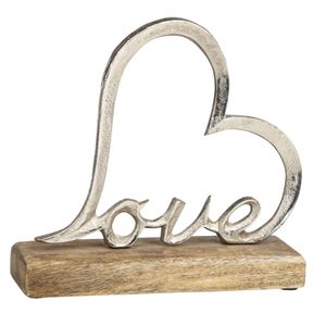 XL Dekoelement in „Herzform“ mit silberner Schrift „Love“ | 20 x 19 x 5cm | aus Holz und Aluminium