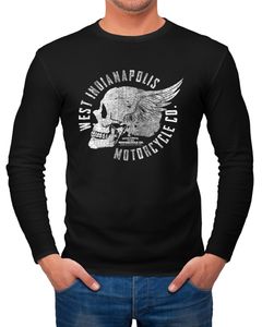 Herren Longsleeve Motorrad Biker Totenkopf Skull Wings Vintage Langarmshirt Neverless®  L