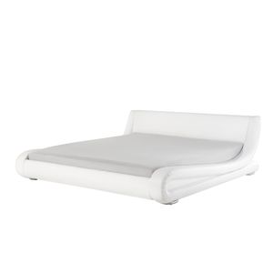 Wasserbett Leder Weiß 180 x 200 cm Geschwungene Form Hohe Kopfteil Wärmedämmung für Dual System mit Wasserbettmatratze Modern