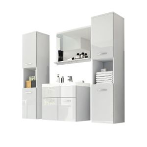 MIRJAN24 Badmöbel-Set Montreal XL, Badezimmer-Set mit Spiegel und Waschbecken (Farbe: Weiß / Weiß Hochglanz, mit Siphon)