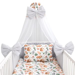 Amilian Baby Bettwäsche 7tlg Set: Nestchen, Kinderbettwäsche 100x135, Betthimmel, Kinder Bettwäsche Babybettwäsche für Baby (Chiffonhimmel)