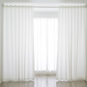 Wolketon 2er-Pack Gardinen Transparent Vorhang Set Wohnzimmer Voile Schlaufenschal mit Bleibandabschluß HxB 245x140 cm Weiß