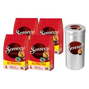SENSEO Pads Classic Senseopads 4x48 Getränke Kaffeepads XXL Pack + 1 Senseo Dose