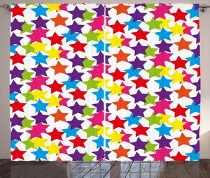 ABAKUHAUS Regenbogen Rustikaler Vorhang, Funky Stars Kinderzimmer, Wohnzimmer Universalband Gardinen mit Schlaufen und Haken, 280 x 260 cm, Mehrfarbig