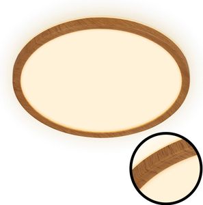 Briloner Tava Wood LED Deckenlampe, Indirektes Licht, Flach, Holzapplikation, Warmweißes Licht, Holzfarbig, Ø29 x 3 cm