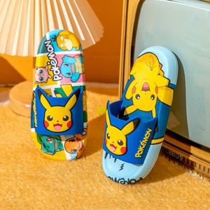 Cute Anime Pokemon Pikachu Hausschuhe Kinder Drucken Indoor Schuhe Eltern-Kind Hausschuhe Anti-Rutsch bathroom Sandalen Blau Größe 30-31