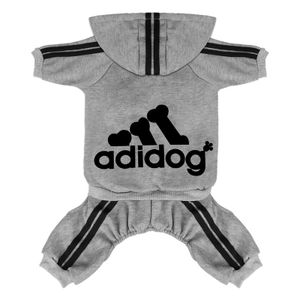 Kreative Hunde Hoodie Adidog Streifen Winter Sweatshirt Vierbeinig Kleidung für kleine Hunde für Chihuahua Pet Haustiermantel Grau Größe 2XL