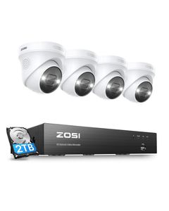 ZOSI 4K POE Überwachungskamera System mit 8CH 2TB HDD NVR, 4X 8MP Außen PoE IP Kameras, Personenerkennung, Weißlicht, Alarm, C225