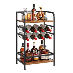 iropro Weinregal 4 Etagen klein Flaschenregal für 8 Flaschen mit Tischplatte für Keller, bar und lagerraum, 43 x 30 x 75 cm, Vintagebraun-schwarz