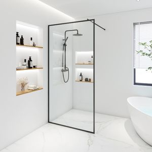 HOME DELUXE - Duschabtrennung - BAKI - Breite: 80 cm, Schwarzer Rahmen, Klarglas, 1 Raster Optik - 10 mm ESG - Sicherheitsglas I Walk in Dusche, Duschwand, Duschtür