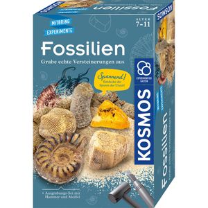 Kosmos 657918 Fossilien Ausgrabungs-Set, Grabe echte Versteinerungen und Bernstein selbst aus, mit Hammer und Meißel, Experimentierset für Kinder ab 7 Jahre, Edition 2020