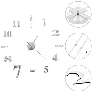 vidaXL 3D-Wanduhr Modernes Design 100 cm XXL Silbern