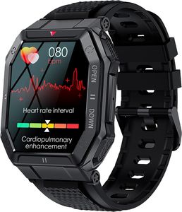 Smartwatch Militäruhr Herren mit Telefonfunktion 1,85 Zoll Bildschirmgröße Wasserdichte Outdoor-Taktikuhr Schwarz Fitnessuhr mit Blutdruckmessung