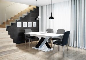 PROROOM FURNITURE Onyx Table, Esstisch - bis 180 cm - 140 x 80 x 75 cm, Weiß & Schwarz Glanz