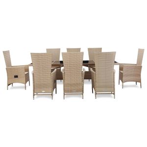 vidaXL 9-tlg. Garten-Essgruppe mit Auflagen Poly Rattan Beige