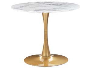 BELIANI Kulatý jídelní stůl bílý mramorový efekt a zlatá 90 cm stolová deska z MDF kovový podstavec 4-místní industriální design