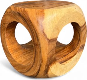 Holz Hocker – Pflanzenhocker Beistelltisch – Modern mit rundem Ausschnitt – Würfelform aus Massivholz – 40x40x40 cm