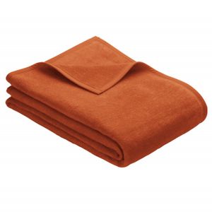 Ibena Kuscheldecke Porto 150x200 cm - Baumwollmischdecke orange einfarbig, Wolldecke, Sofadecke kuschelweich