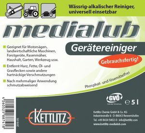 KETTLITZ-Medialub Gerätereiniger, Universalreiniger, Sägekettenreiniger Gebrauchsfertig 5 Liter Nachfüllpack