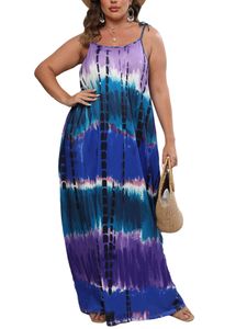 Damen Sommerkleider Riemchenkleid Beiläufige Lange Maxikleider Bohemian Strandkleid Blau,Größe XL