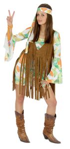 70er Jahre Kostüm mit Fransen Weste Hippie Damen Kleid Damenkostüm , Größe:XL