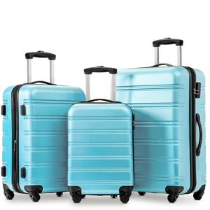Fortuna Lai pevný skořepinový kufr cestovní kufr sada na kolečkách 3 ks M/L/XL. ABS, světle modrá