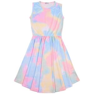 Kinder Mädchen Tie Dye Drucken Regenbogen Skater Kleid Mit Gurt 128