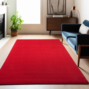 Waschbarer Teppich Wohnzimmer Kurzflor rutschfest Flauschig Einfarbig Felloptik, Rot, 80 x 250 cm