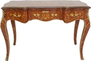 Casa Padrino Barock Sekretär Mahagoni Intarsien / Gold 120 cm - Handgefertigter Antik Stil Scheibtisch - Barock Büro Möbel