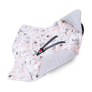 Einschlagdecke Babyschale Babydecke Kinderwagen Decke für Sommer Frühling Fußsack 90x90cm Hellgrau Minky und Baumwolle mit Wilde Rose Motiv