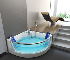 HOME DELUXE - Whirlpool Badewanne - ATLANTIC L - Maße: 141 x 141 x 62 cm - inkl. Heizung, Massagefunktion und kompl. Zubehör I Wanne für 2 Personen, Indoor Badewanne