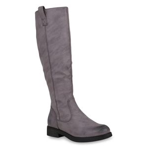 Mytrendshoe Klassische Stiefel Damen Schuhe Leicht Gefüttert Boots Profilsohle 818999, Farbe: Grau, Größe: 41